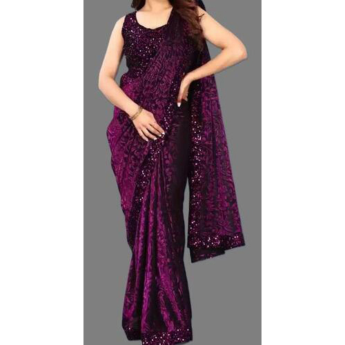 LYCRA SAREE WITH SEQUENCE BLOUSE PIECE Purple