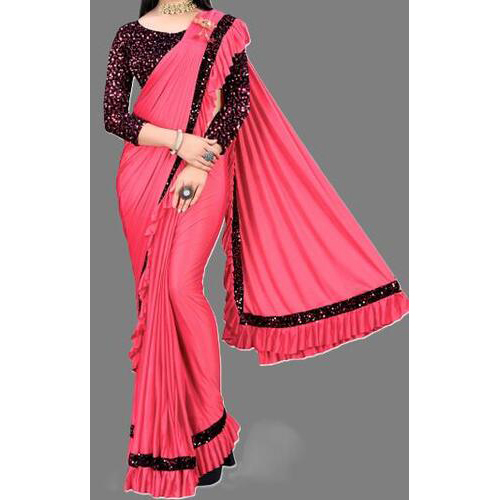 Lycra Saree Pink