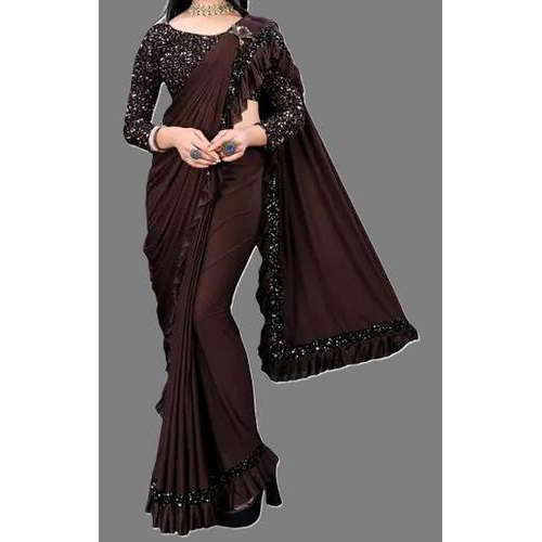 Lycra Saree Brown