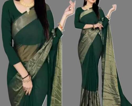 Two-Tone Chiffon Green Saree With Blouse