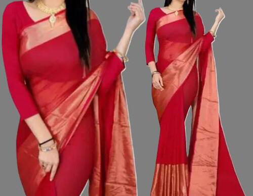 Two-Tone Chiffon Red Saree With Blouse