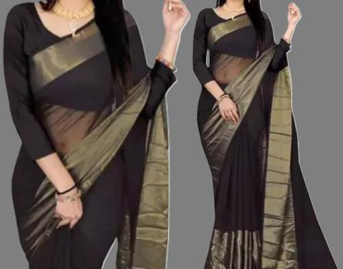 Two-Tone Chiffon Black Saree With Blouse