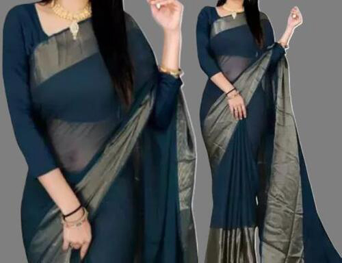 Two-Tone Chiffon Navy Blue Saree With Blouse