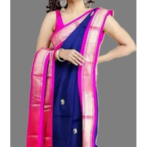 Pathani Sico Silk Saree with running blouse piece ( Navy & Rani )