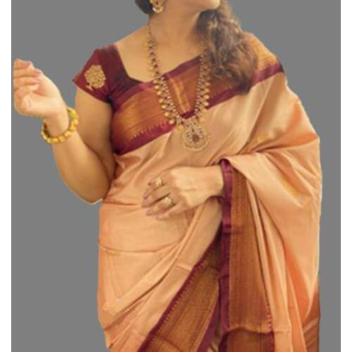 Pathani Sico Silk Saree with running blouse piece ( Tassar R Chocolate )