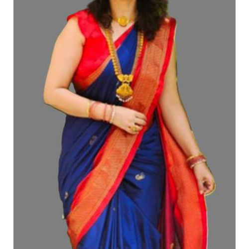 Pathani Sico Silk Saree with running blouse piece ( Navy & Red )