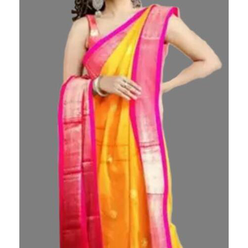 Pathani Sico Silk Saree with running blouse piece ( Mango & Rani )