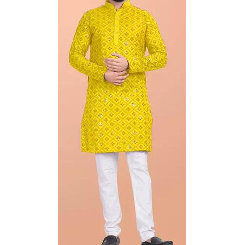 COTTON STRAIGHT KURTA ONLY YELLOW