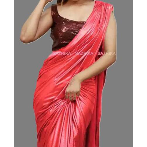 Gajri coloured Lycra Peach saree with Blouse