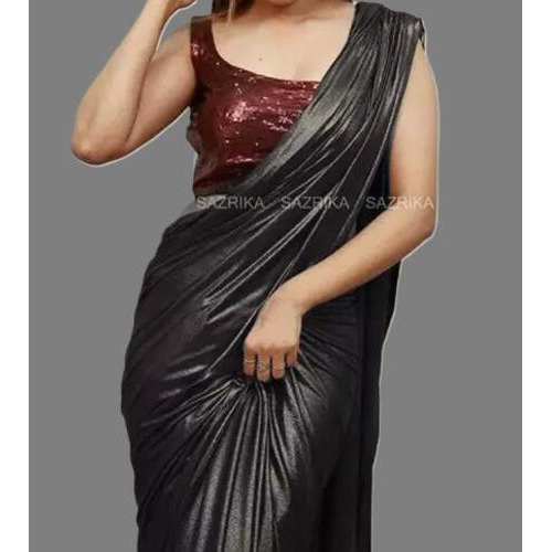 Black Lycra Blend Saree With Blouse