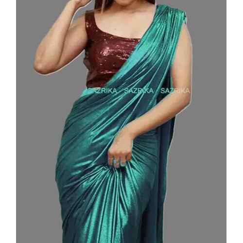 Rama Coloured Lycra Blend Saree With Blouse