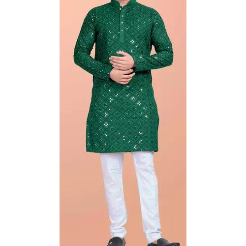 COTTON STRAIGHT KURTA ONLY GREEN