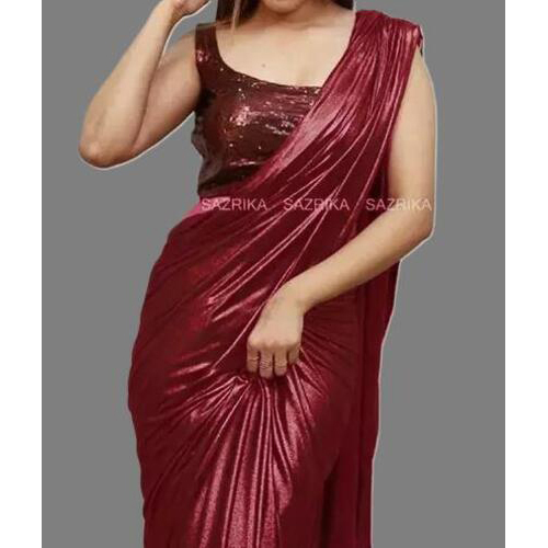 Maroon Lycra Blend Saree With Blouse