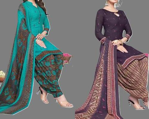 SIMPLYETHNIC Women's Multicolor Crepe Printed Unstitched Salwar Suit Material (Combo Of 2)