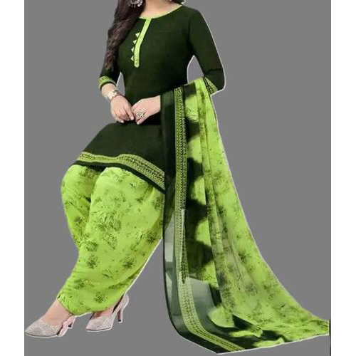 Green Solid Crepe Suits & Dress Materials