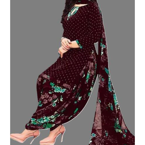 Maroon Floral Printed Crepe Suits & Dress Materials