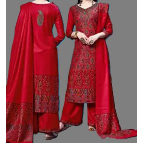 Safaa Rayon Women's Acro Wool Kurta and Palazzo Unstitched Material (Red, Free Size)