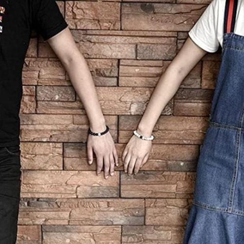 White Black Natural Stone Beads Matching Heart Magnetic Bracelet for Men, Women For Couples - 2pcs/s