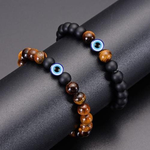 Evil Eye Beaded Bracelet for Men, Stone Beads for Women Long Distance Relationships Couples Bracelet
