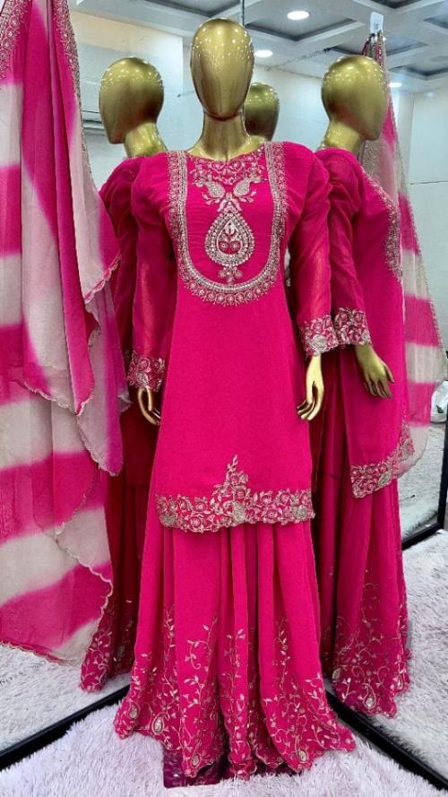 Elegant Faux Georgette Designer Set – Heavy Embroidery & Sequin Work | Fully Stitched Ready-to-Wear 