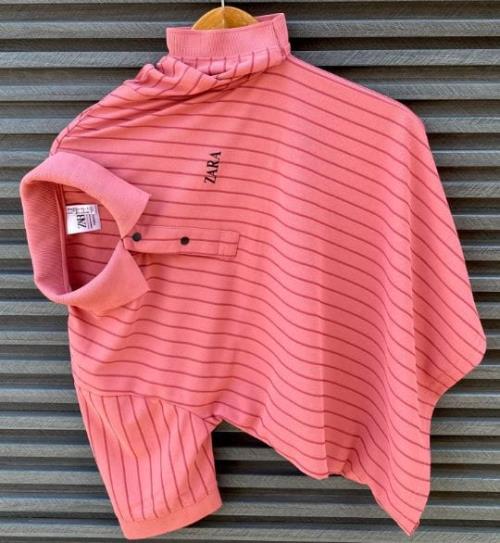 Inspired ZARA Collar T-Shirts: Imported Fabric, Tich Button Collar, Front Stripes | Premium Quality