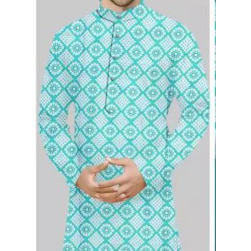 Men's Printed Kurta Cotton Blue