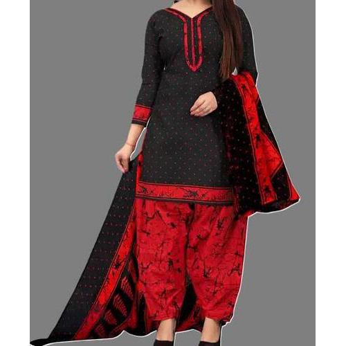 Black Cotton Printed Unstitched Salwar Suit Material