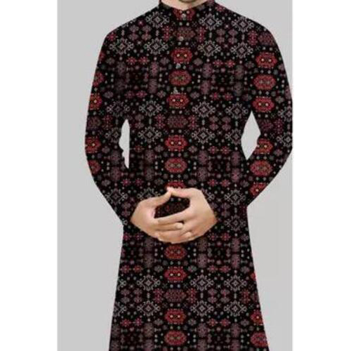 Men's Printed Kurta Cotton Black