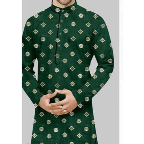 Men's Printed Kurta Cotton Green