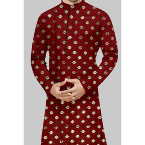 Men's Printed Kurta Cotton Maroon