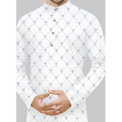 Men's Printed Kurta Cotton White