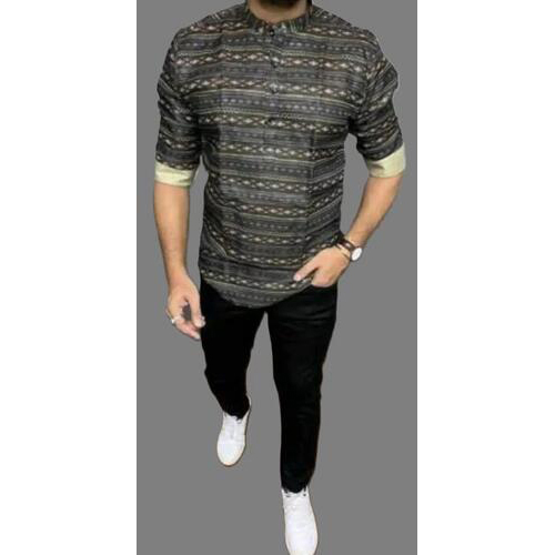 SHORT CASUAL KURTA SHIRT Black