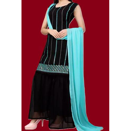 RAYON Sequence Work Kurta Solid Sharara with Dupatta Set