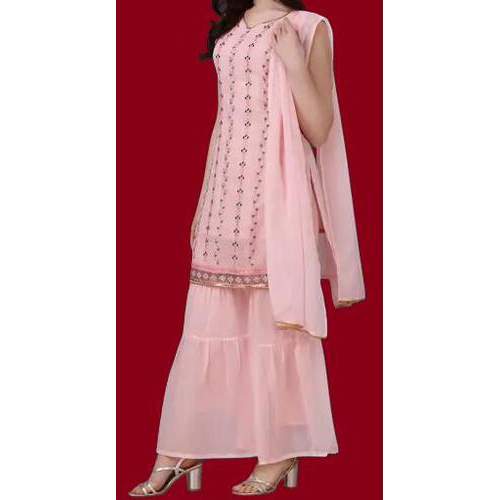 RAYON Sequence Work Kurta Solid Sharara with Dupatta Set