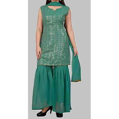 RAYON Sequence Work Kurta Solid Sharara with Dupatta Set