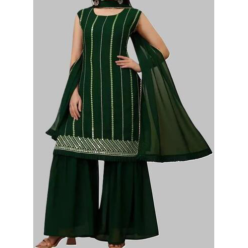 RAYON Sequence Work Kurta Solid Sharara with Dupatta Set