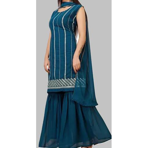 RAYON Sequence Work Kurta Solid Sharara with Dupatta Set