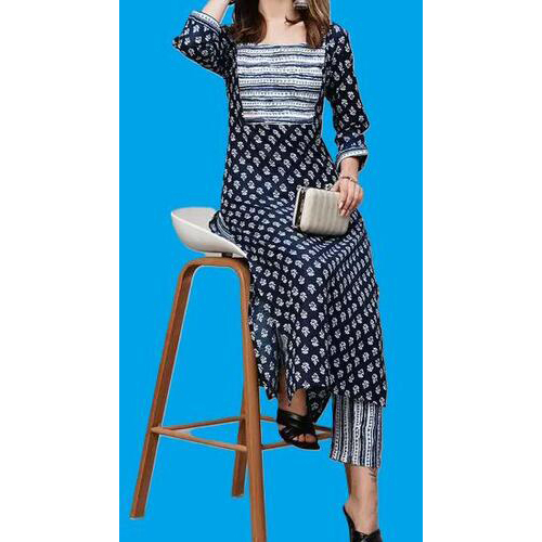 Blue Straight Printed Kurta with Trouser