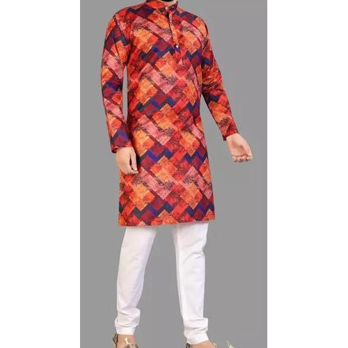 Men Printed Cotton Blend Straight Kurta Multicolor