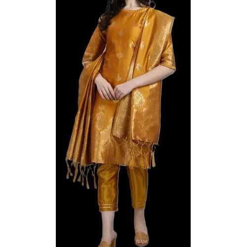 Design Kurta Pant With Dupatta Set (Yellow)