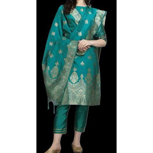 Design Kurta Pant With Dupatta Set (Rama)