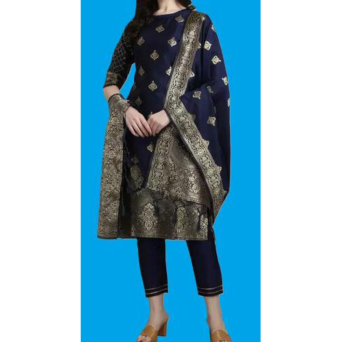 Design Kurta Pant With Dupatta Set (Navy Blue)