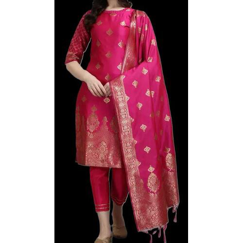 Design Kurta Pant With Dupatta Set (Rani)