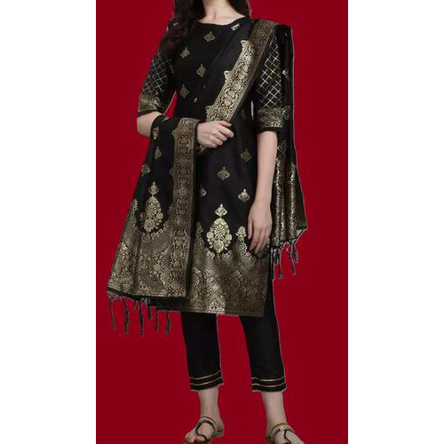 Design Kurta Pant With Dupatta Set (Black)