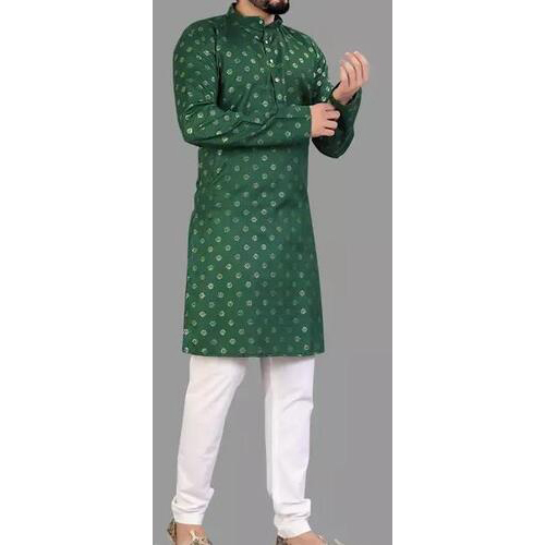 Men Printed Cotton Blend Straight Kurta Green