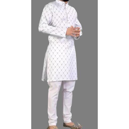 Men Printed Cotton Blend Straight Kurta White