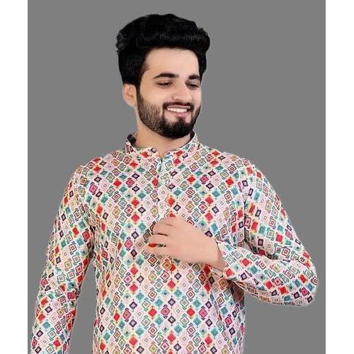 Men Printed Cotton Blend Straight Kurta Multicolor