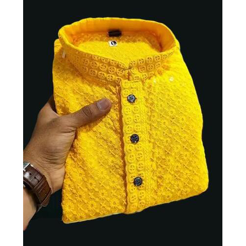 Yellow Embroidery Work Kurta