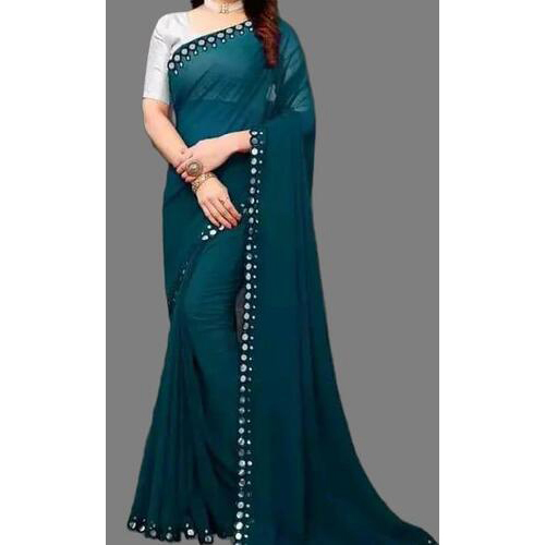 Georgette Saree Teal Blue