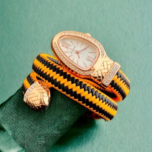 Inspired by BVLGARI Women's Watch – Elegant Rose Gold Snake Strap, White Dial, Original Stainless St